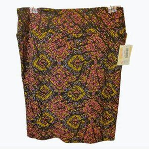 LuLaRoe Black, Pink, Blue and Yellow Geometric Pattern Cassie Skirt Size 2XL NWT